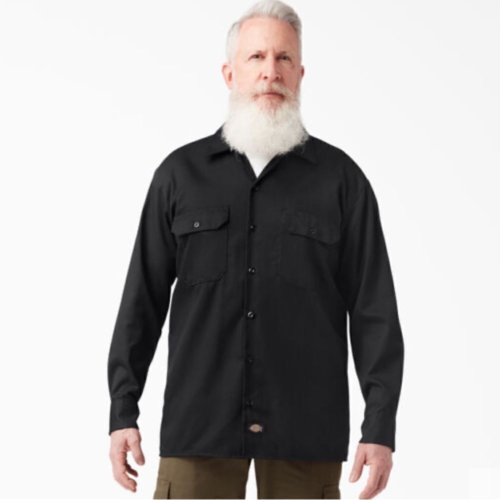 Dickies XL Original Fit Black Button Front Long Sleeve Work Shirt Uniform